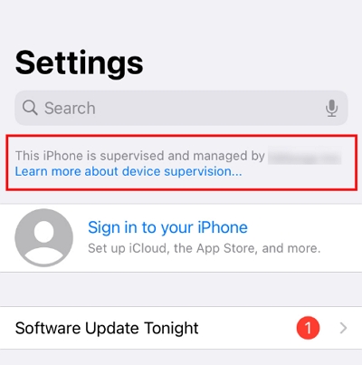 This iPhone/iPad is supervised and managed by